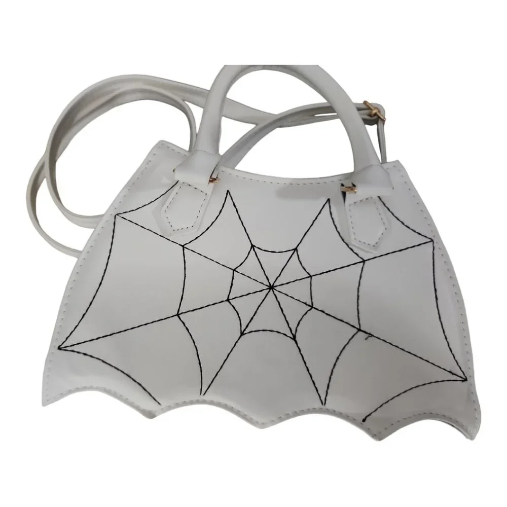 Women's Cosplay Halloween White Spider Black Web Shoulder Bag, Gothic